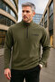 Men's Half Zipper Khaki Slim Fit Fleece Sweatshirt - 5