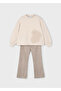 Beige Girl's Embroidered Blouse and Leggings Set 4721 - 4