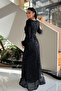 Sequin Fabric Hijab Evening Dress - Black - 5