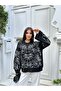Embroidered Oversize Soft Textured Ribbed Knitwear Sweater 2626 - Black