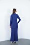 Viscose Stand Collar Tunic and Skirt Set - Navy Blue - 7