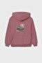 Girl's Printed Hooded Sweatshirt with Drawstring Hem - Dusty Rose - 2