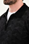 Patterned Slim Fit Zippered Polo Collar Chenille Fabric Men's Knitwear Sweater Black - 11555.25K - 2