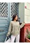 Embroidered Oversize Soft Textured Ribbed Knitwear Sweater 2626 - Green - 4
