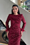 Sequin Fabric Hijab Evening Dress - Burgundy - 4