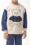 Bear Printed Plaid Appliqued Long Sleeve Seasonal Top and Bottom Boys' Set - 2