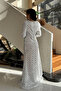 Sequin Fabric Hijab Evening Dress - White - 5