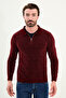 Patterned Slim Fit Zippered Polo Collar Chenille Fabric Men's Knitwear Sweater Claret Red - 11555.25K