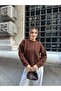 Hair Knitted Patterned Soft Textured Ribbed Knitwear Sweater 1101 - Brown - 3