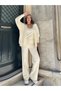 Women's Cream Crop Blouse Cardigan Pants 3-Piece Winter Knitwear Set