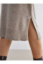 Lcwaikiki Classic Beige Half Turtleneck Slit Knitwear Dress - 3