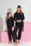 Women's Black New Year Pattern Front Buttoned Mother-Daughter Combination Suede Velvet Winter Warm Pajama Set - 4