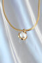 316L Steel Gold Color Flat Chain Pearl Stone Necklace - - 2