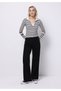 Slim Fit Polo Neck Striped Women's Black Long Sleeve T-Shirt - 3