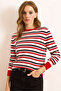 Women's Ecru Striped Soft Textured Viscose Blend Knitwear Blouse Blz-19003096