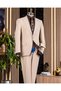 Italian Style Slim Fit Jacket Vest Pantalon Suit Beige T13959