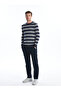 Mg Trend'En Navy Blue Crew Neck Striped Men's Knitwear Sweater - 2