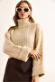 Women's Cream Turtleneck Soft Textured Ribbed Crop Sweater Kzk-19000983 - 5