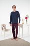 Men's Winter Plaid Combed Cotton Interlock Pajama Set Navy Blue - 5