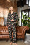 Women's Pajama Set Teddy Bear Patterned Buttoned Green Color Long Sleeve Pocket Detailed Suede - 6
