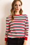Women's Ecru Striped Soft Textured Viscose Blend Knitwear Blouse Blz-19003096 - 6