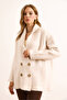Women's Ecru Double-Breasted Collar Oversized Ribbed Knitwear Cardigan Hrk-19000381 - 2