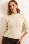 Women's Ecru Hair Braided Crop Beard Knitwear Blouse Blz-19003097
