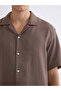 Brown Regular Fit Resort Collar Short Sleeve Striped Men's Shirt - 3