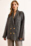 Women's Smoked Double-Breasted Collar Oversized Ribbed Knit Cardigan Hrk-19000381 - 2