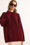 Women's Burgundy Thick Hair Braided Oversize Knitwear Sweater Kzk-19000986 - 5