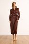Women's Brown Side Tie Detail Double Breasted Maxi Satin Dress Elb-19002538 - 2