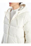 Ecru Hooded Women's Puffer Coat - 6