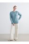 Blue Crew Neck Self-Patterned Women's Knitwear Sweater - 2
