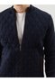 Navy Blue Standard Fit Stand Collar Men's Knitwear Cardigan - 6