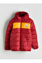 Red Hooded Printed Boy's Puffer Jacket