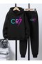 Children's Printed Hooded Sweatshirt and Tracksuit Set 3-Thread Brushed Inside for Autumn/Winter