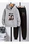 Children's Printed Hooded Sweatshirt and Tracksuit Set 3-Thread Brushed Inside for Autumn/Winter