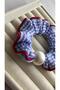 Tire Buckle Blue and White with Red Edge, Stylish Buckle with Detailing and Pearl Beads - 3