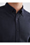 Navy Blue Regular Fit Long Sleeve Dobby Men's Shirt - 3