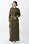 Patterned Openwork Khaki Knitwear Dress - 5