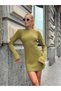 Women's Green Tie-Up Deep Back Cut-Out Long Sleeve Seersucker Textured Mini Short Party Dress - 5