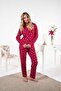 Women's Winter Front Buttoned Heart Patterned Suede Pajama Set - 3