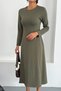 Women's Crew Neck Panelled Princess Seam Midi Long Sleeve Modal Dress - 4