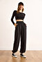 Women's Black Pique Modal Stitching Detailed Jogger Sweatpants Eşf-00000083 - 3