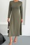 Women's Crew Neck Panelled Princess Seam Midi Long Sleeve Modal Dress - 2