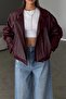 Velisse Women's Burgundy Balloon Sleeve Bomber Leather Jacket - 3