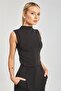 Women's Stand Collar Zero Sleeve Bodysuit - Black - 5