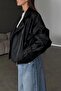 New Season Women's Balloon Sleeve Bomber Leather Jacket - 5