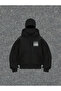 Oversized Zippered Black Unisex Hooded Cardigan with Mask Detail - 2
