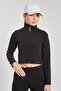 High Neck Zippered Women's Bodysuit - Black - 3